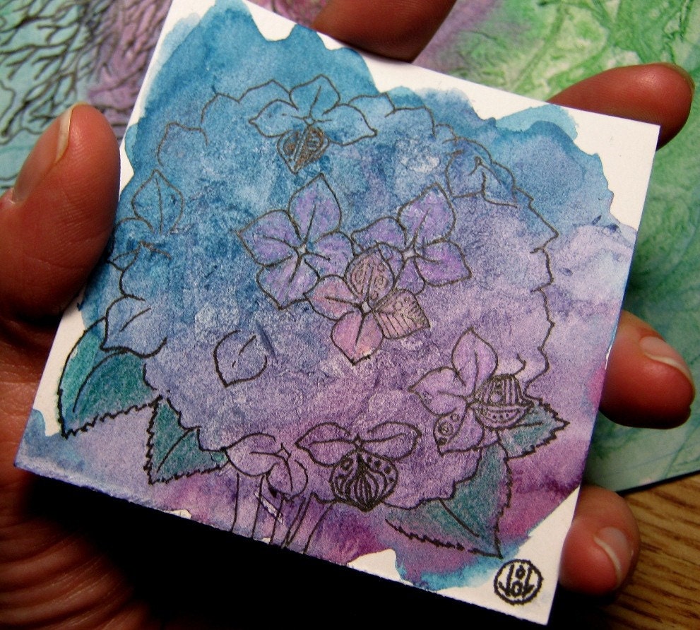 Hydrangea Tiny Flower Original Painting 3 x 3 Fun Art for Small Spaces