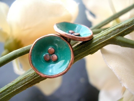 Poppy Stud Earrings Spruce Enamel Earrings Teal Earrings MADE TO ORDER