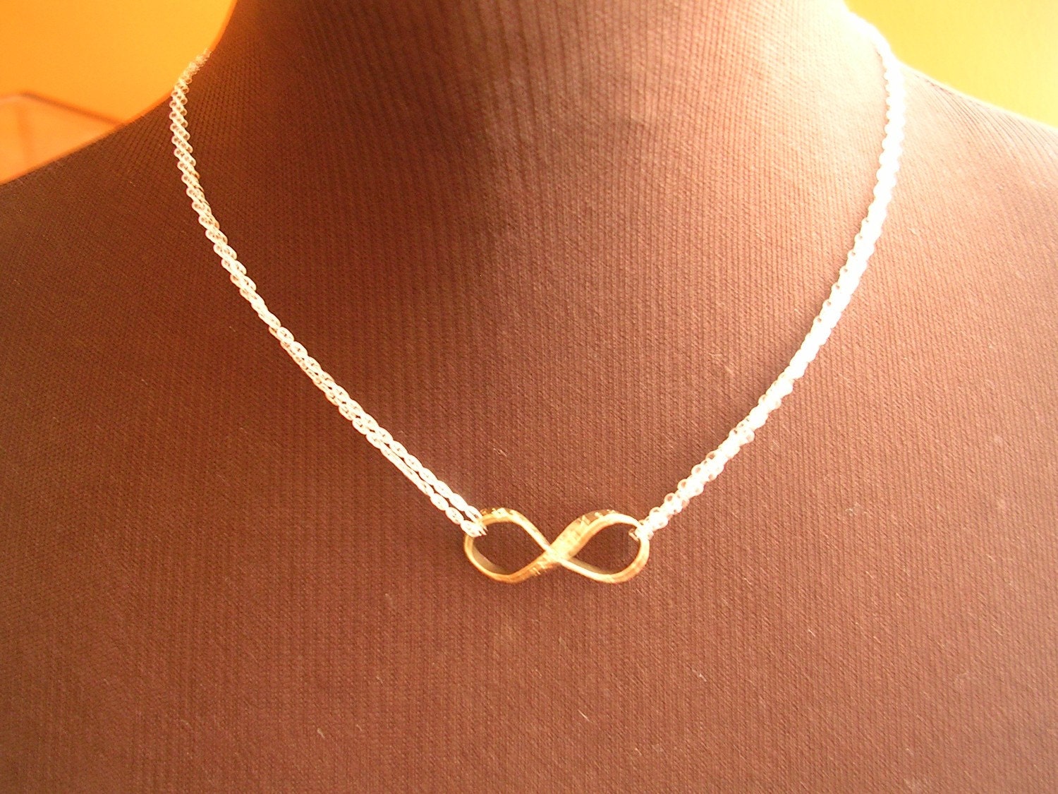 Infinity Necklace xoxo Brass Ribbon Infinity Pendant with Double Oxidized Sterling Silver Chain MADE TO ORDER
