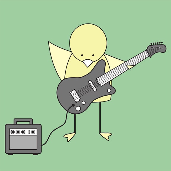 Nursery Art, Art Print, Kid's Wall Art, Bird on Electric Guitar, Nursery Wall Art