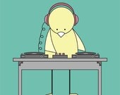 Nursery Art Print (Bird Spinning Vinyl in Teal)