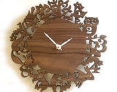 FREE SHIPPING - Forest Animal Clock - 10" Modern Wall Clock - It's My Forest - Walnut