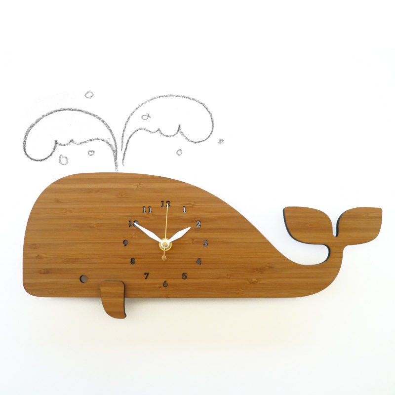 Modern Whale Bamboo Wall Clock