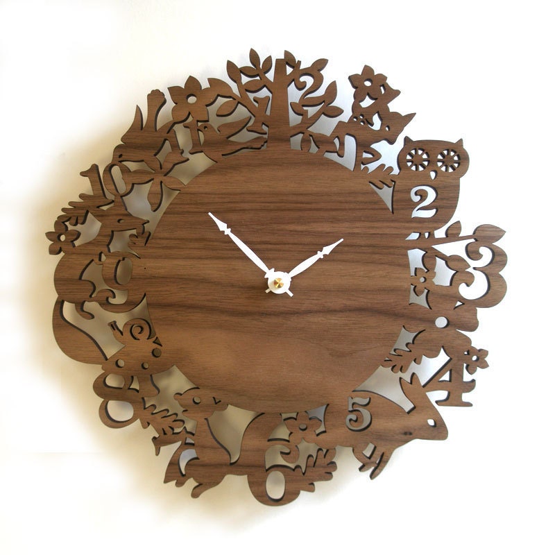 FREE SHIPPING - 10" Modern Wall Clock - It's My Forest - Walnut