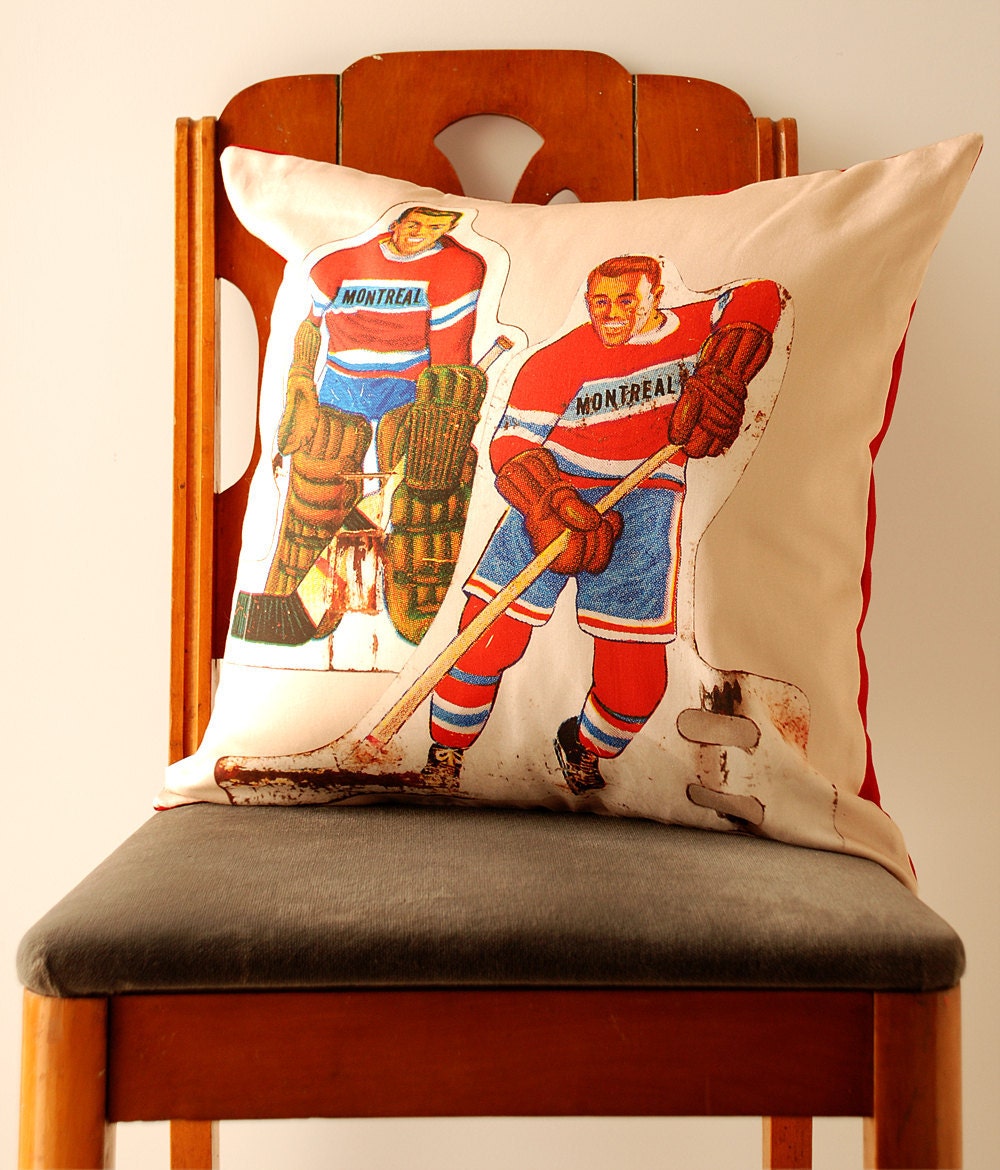 Team Montreal Pillow Cover - Vintage Table Hockey Player