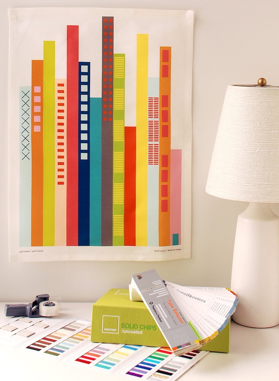Cityscape Tea Towel - linen cotton multicolor skyscraper art