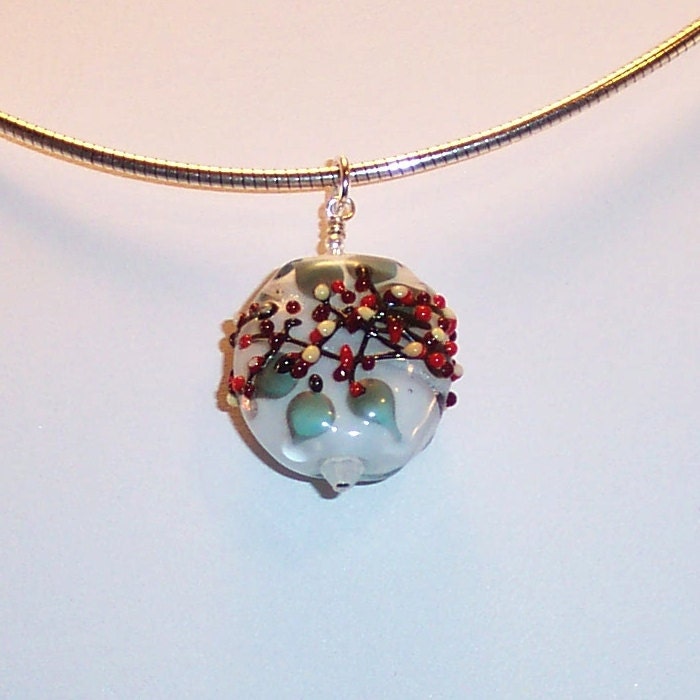 Lampwork Glass Pendant: Winterberry