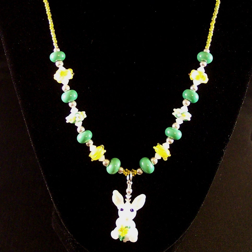 Lampwork Glass Necklace & Earrings: Spring Bunny