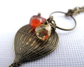 Up In The Air Necklace - Vintage Style Antique Brass Hot Air Ballon Charm, Czech Crystals