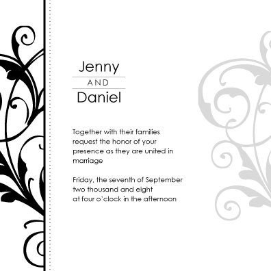 Wedding Invitation - Black and White Floral Scroll - Invitation and RSVP Suite