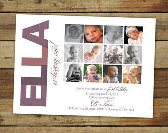 first birthday party invitation and collage in ANY color combination