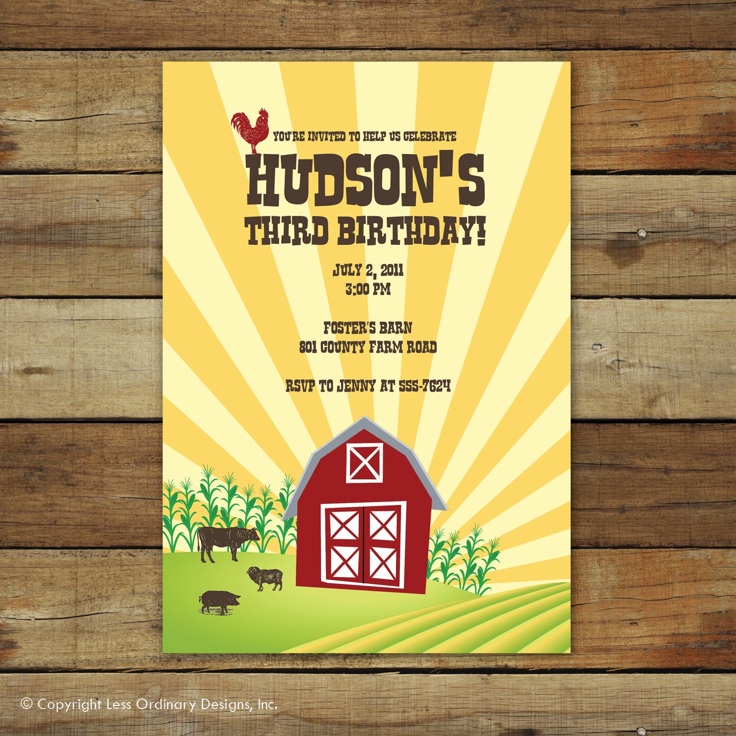 Modern farm birthday party invitation - Vintage barnyard