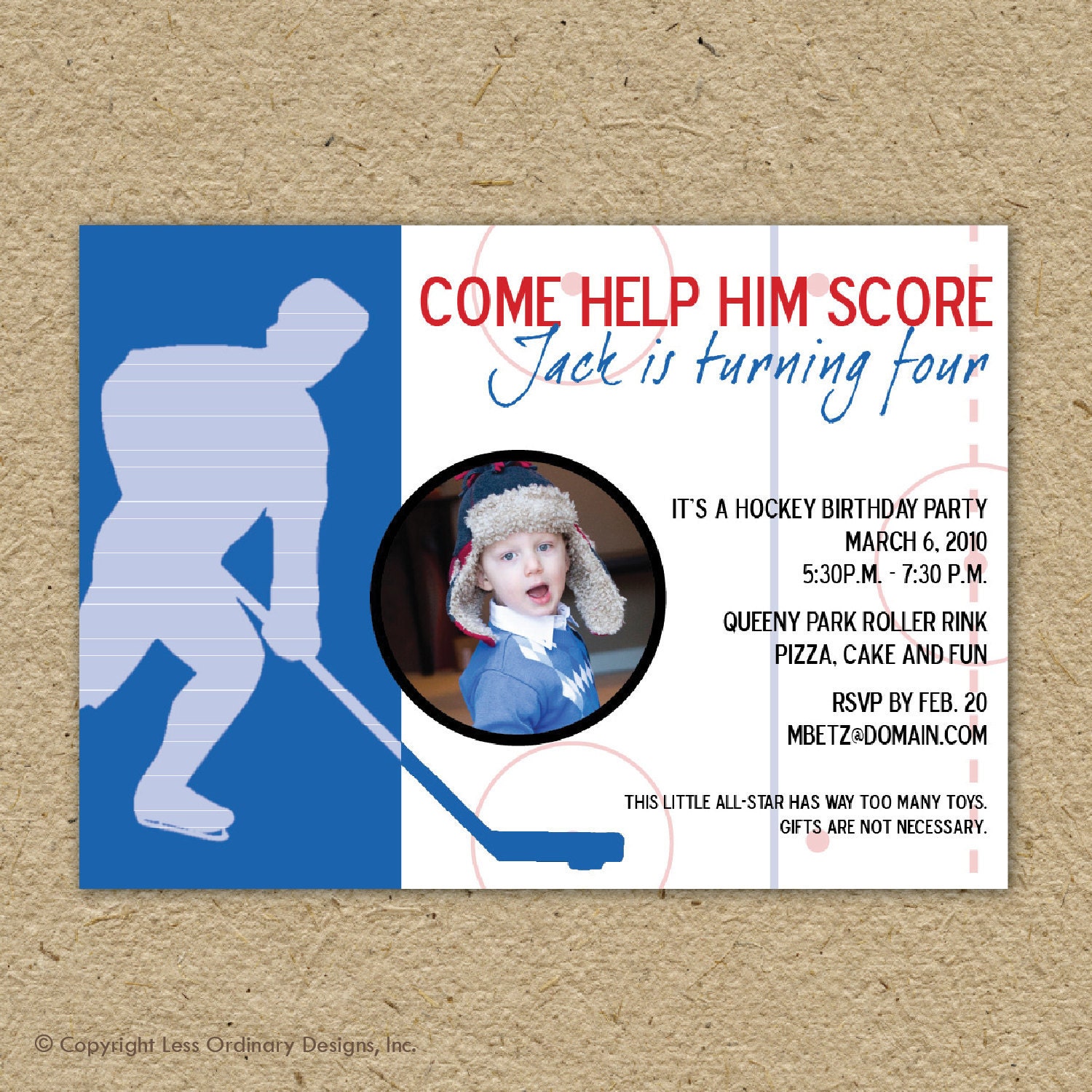 HOCKEY birthday party invitation, photo card