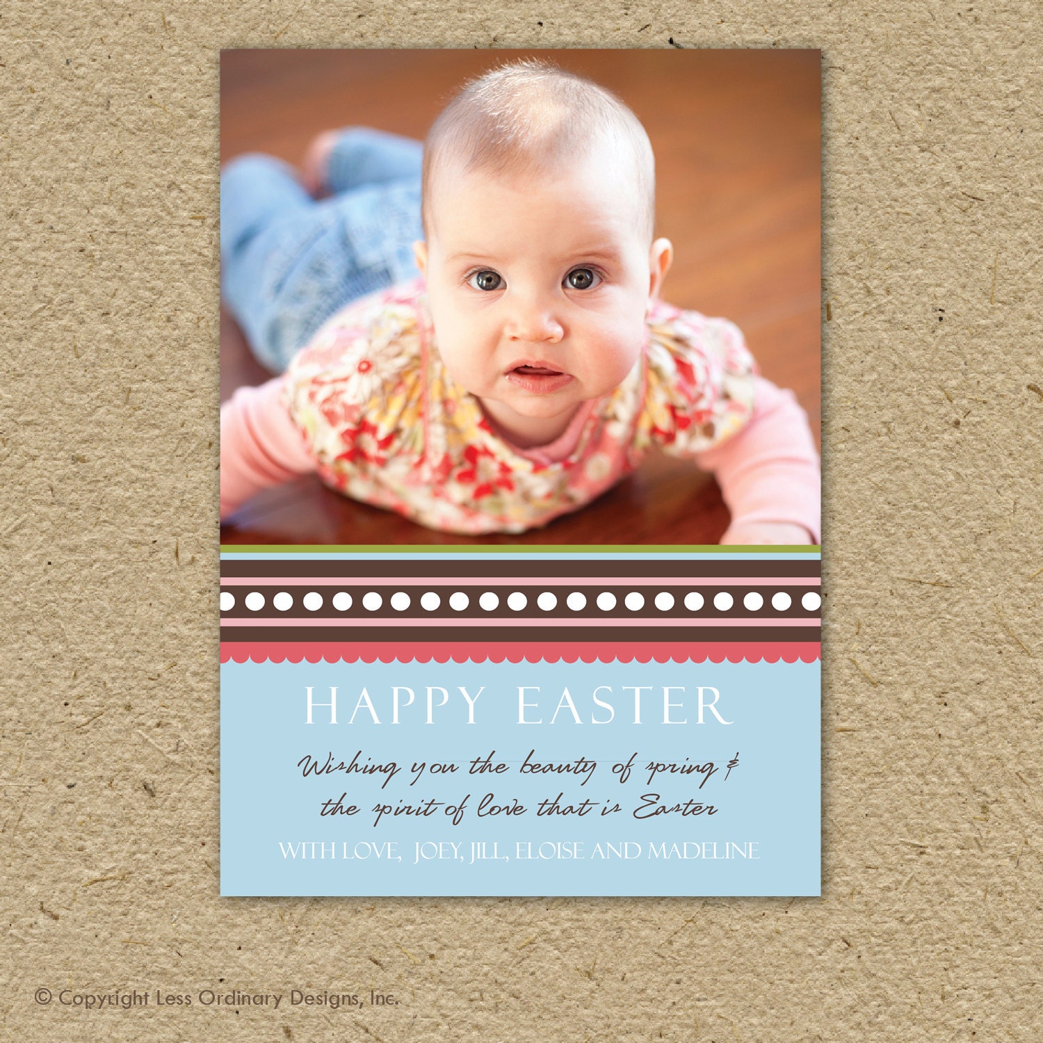 Custom photo Easter card in pinks and blues - frills