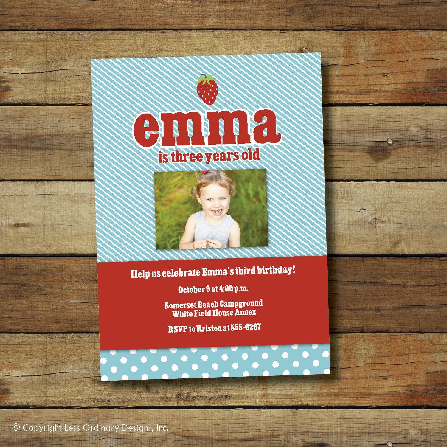 strawberry birthday party invitation - berry, berry