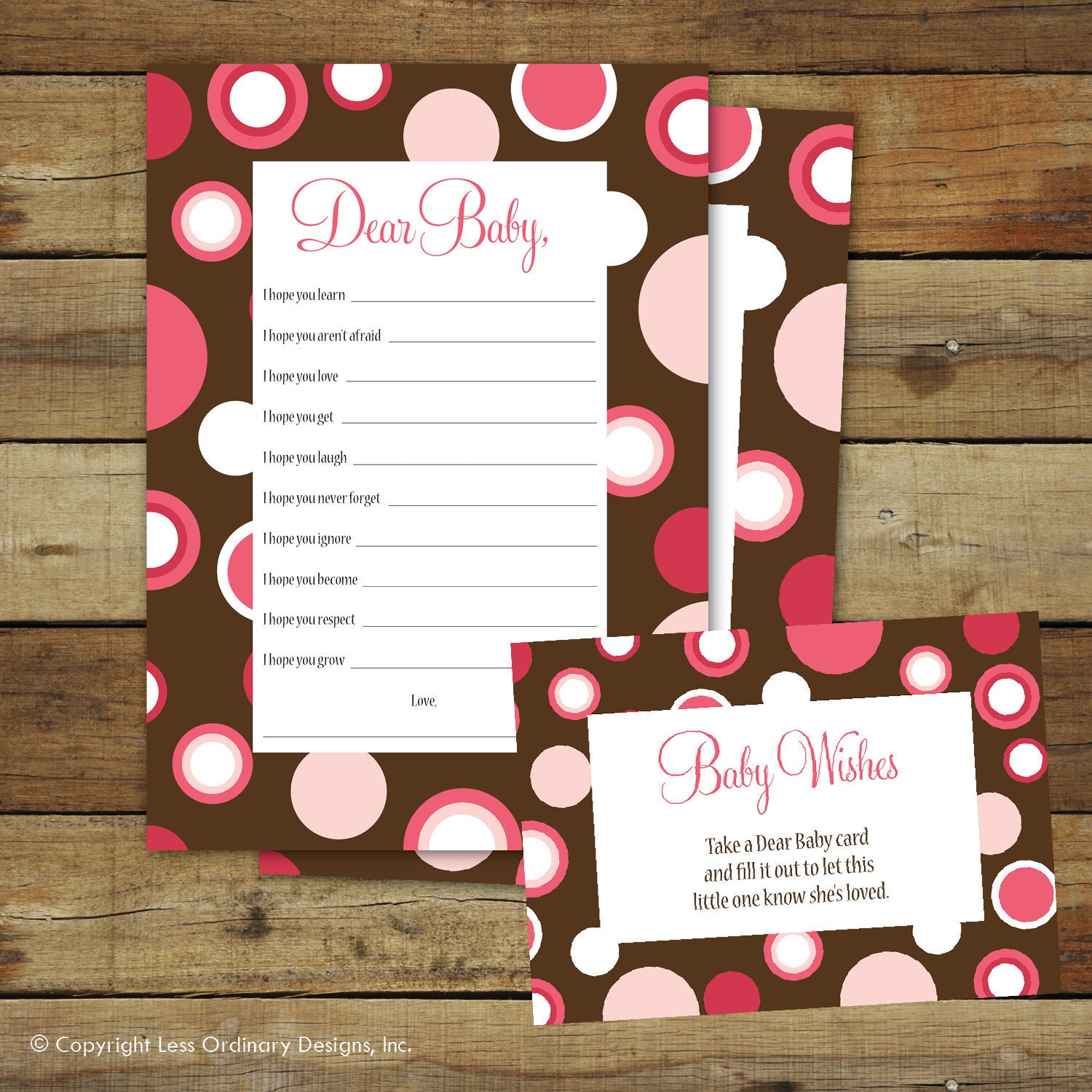 Printable baby shower game, instant download, Wishes for Baby, Dear baby, pink dots
