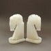 Horse Head Bookends - 1960s Vintage White Marble Pair - Hand Carved