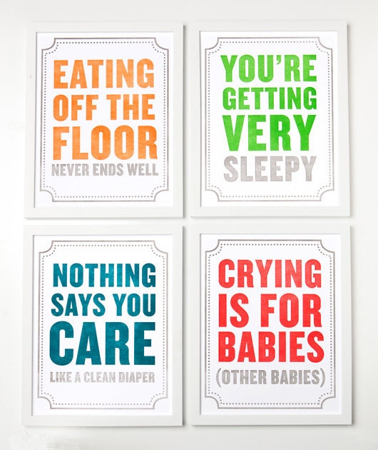 Subliminal Baby Letterpress Art Print Series. Crying is for babies. (Other babies.)
