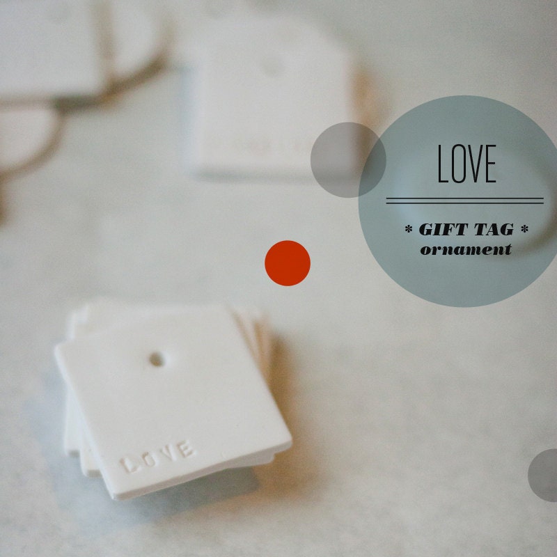LOVE : Small Square White Birthday or Holiday Gift Tag (quantity 6)