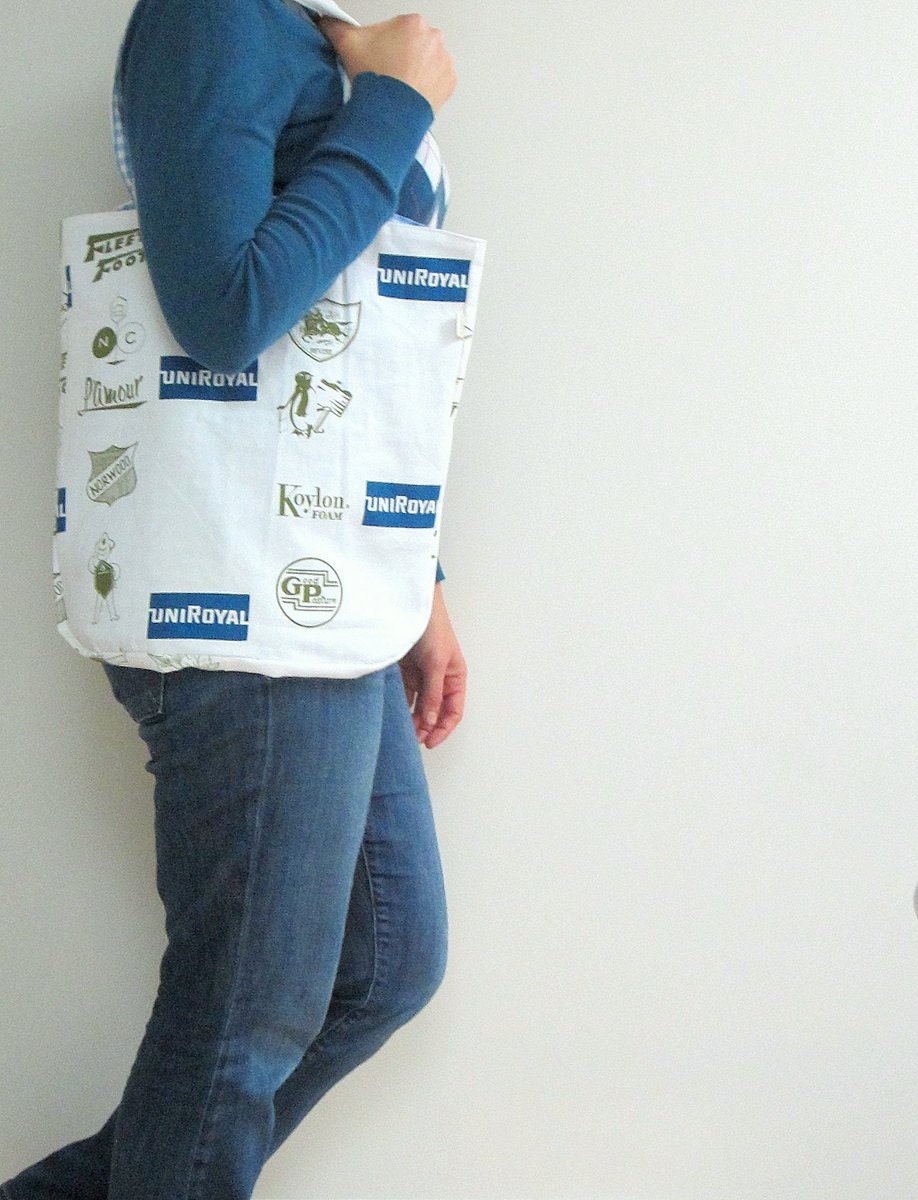 Canvas Tote adult size Large tote Library bag Market tote Vintage canvas with Industrial vintage logo lined tote unique green  cotton