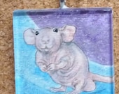 Silly Hairless Dumbo Rat OOAK Watercolor Pendant Wearable Art - Drusilla