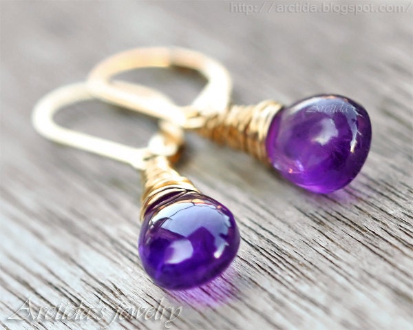 Purple earrings Amethyst earrings 14K gold filled - Amethyst jewelry purple grape plum violet autumn wedding women fall fashion oht - Alina