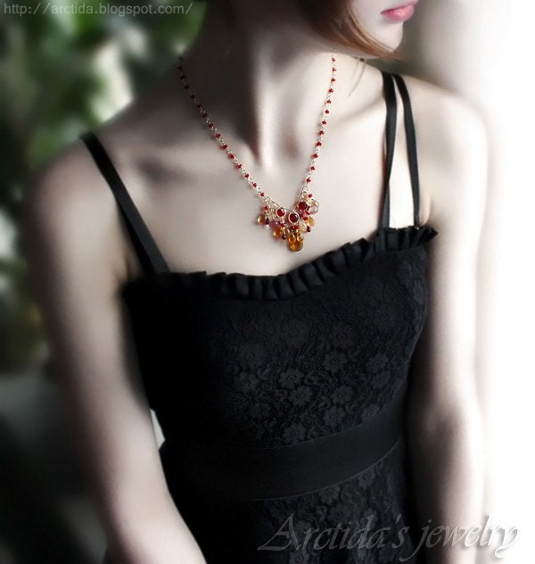 Gemstone jewelry gemstone necklace Citrine Cognac Quartz golden Rutile Quartz Garnet necklace burgundy red gold Garnet jewelry oht - Aurora