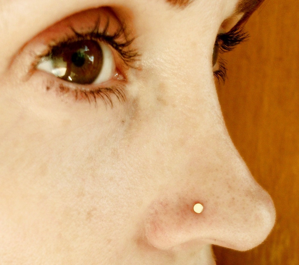 14K Solid Gold Disc Nose Stud / Free US Shipping