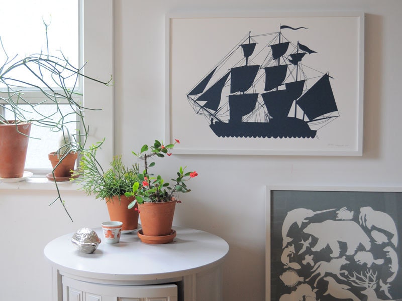 Large Print - Navy blue Sailing Ship Poster