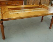 Beach Style Farm table with salvaged boards running both horizontal and vertical directions