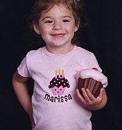 Custom Applique Birthday Short Sleeved Tshirt with Cupcake and Birthday Candles or Number Includes Free Name Personalization Girl or Boy
