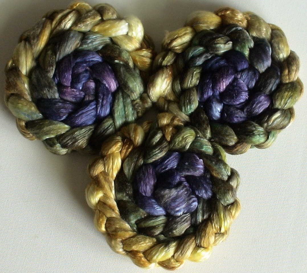 Roving for spinning  50/50 hand dyed silk and superfine merino roving 2ozs PRE order Iris