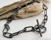 Solid oxidised copper toggle bracelet with elongated links