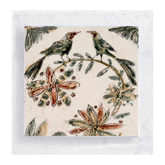 Lovebirds Art Block - 5x5 Canvas Print on Wood Frame - I Only Have Eyes for YOU - Bird Fraktur Folk Art - Wall Art - Home Decor