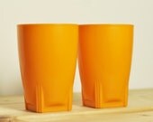 Two Unique Orange Plastic Tumbler Cups