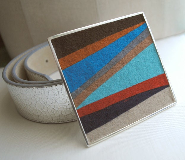 Square Felt Belt Buckle with Silver Leather Strap