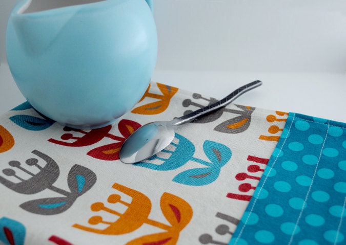 Red, Blue and Gold Cotton Tea Towel