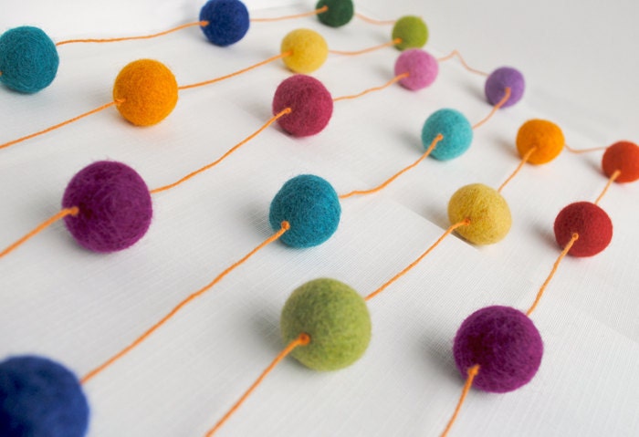 Rainbow Wool Ball Garland