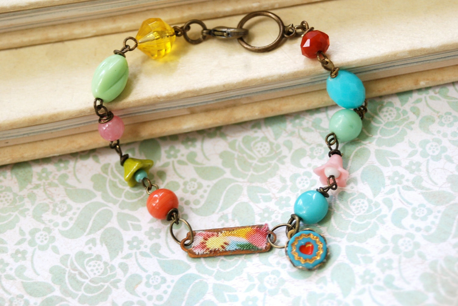 Summer loving.  colorful vintage beaded charm bracelet Tiedupmemories