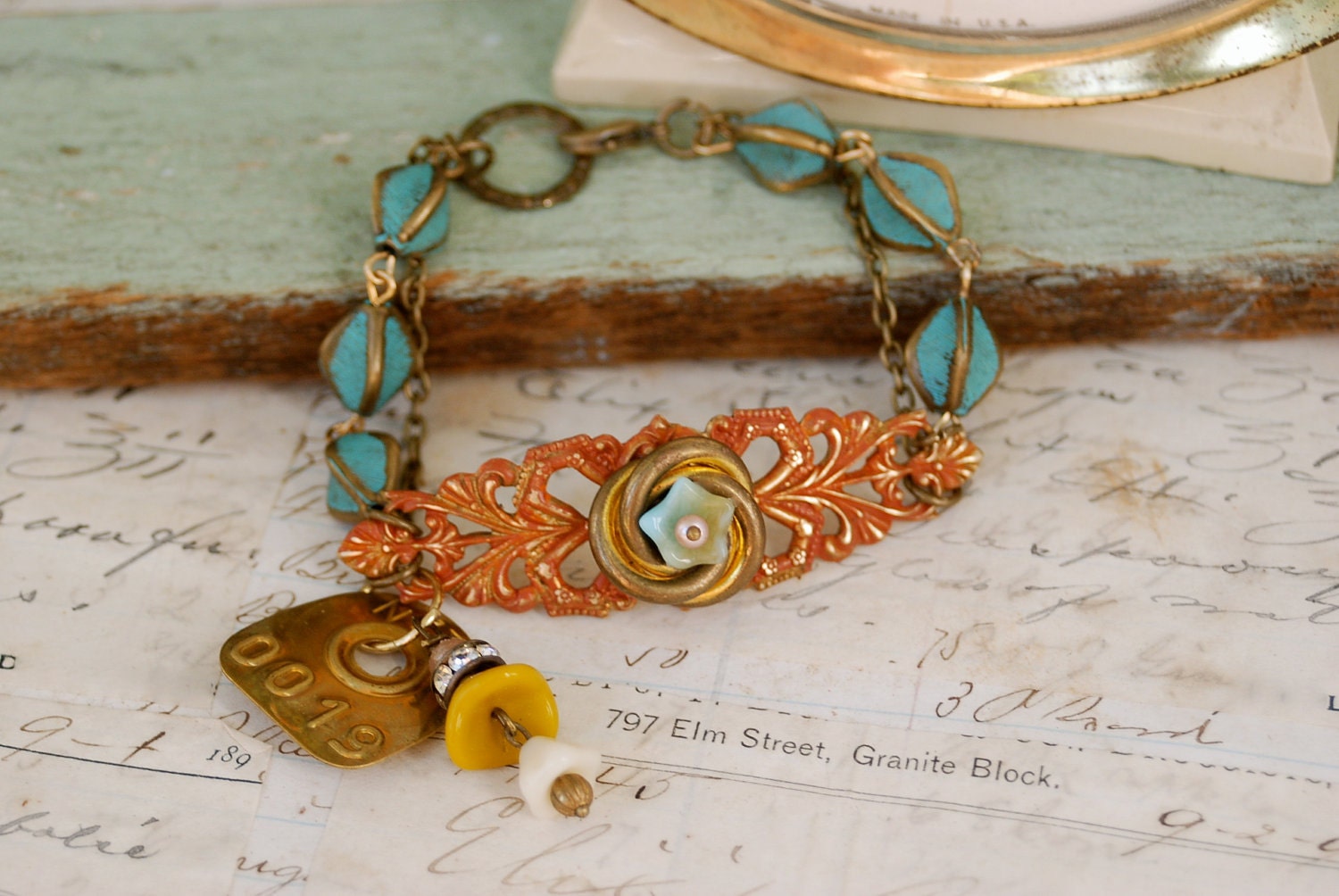 Urban chic no.19.Rustic shabby chic beaded bracelet. Tiedupmemories