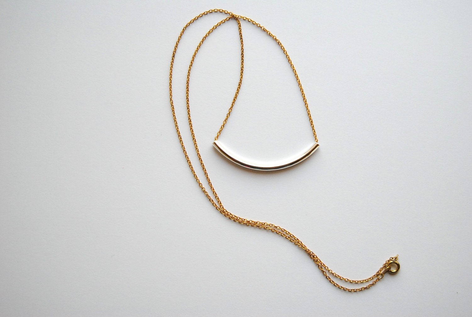Simple Silver Curve Necklace - Handmade Jewelry - Free Shipping in the US - Summer Fashion