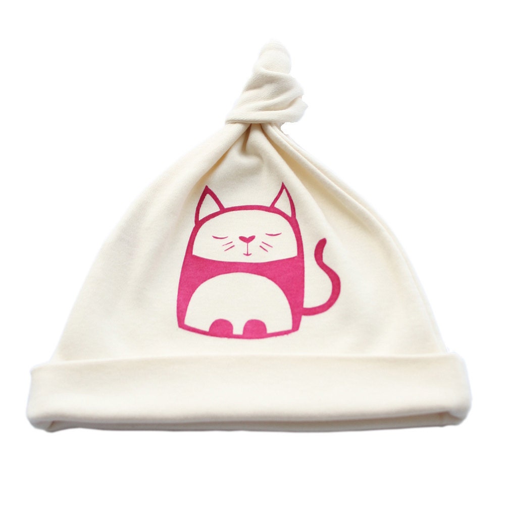 Contented Cat organic cotton baby hat