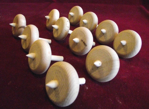 12 Little Spinning Tops, Unfinished Hardwood
