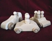 Set of Three Unfinished Cars with Peg People