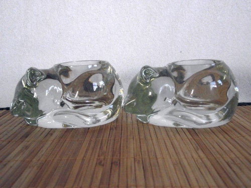 Avon Sleepy Cat Candle Holder Pair  PM563