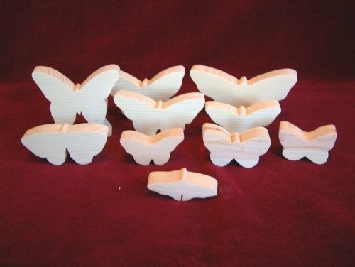 10 Assorted CHUNKY Butterflies,  Unfinished Pine Cutouts