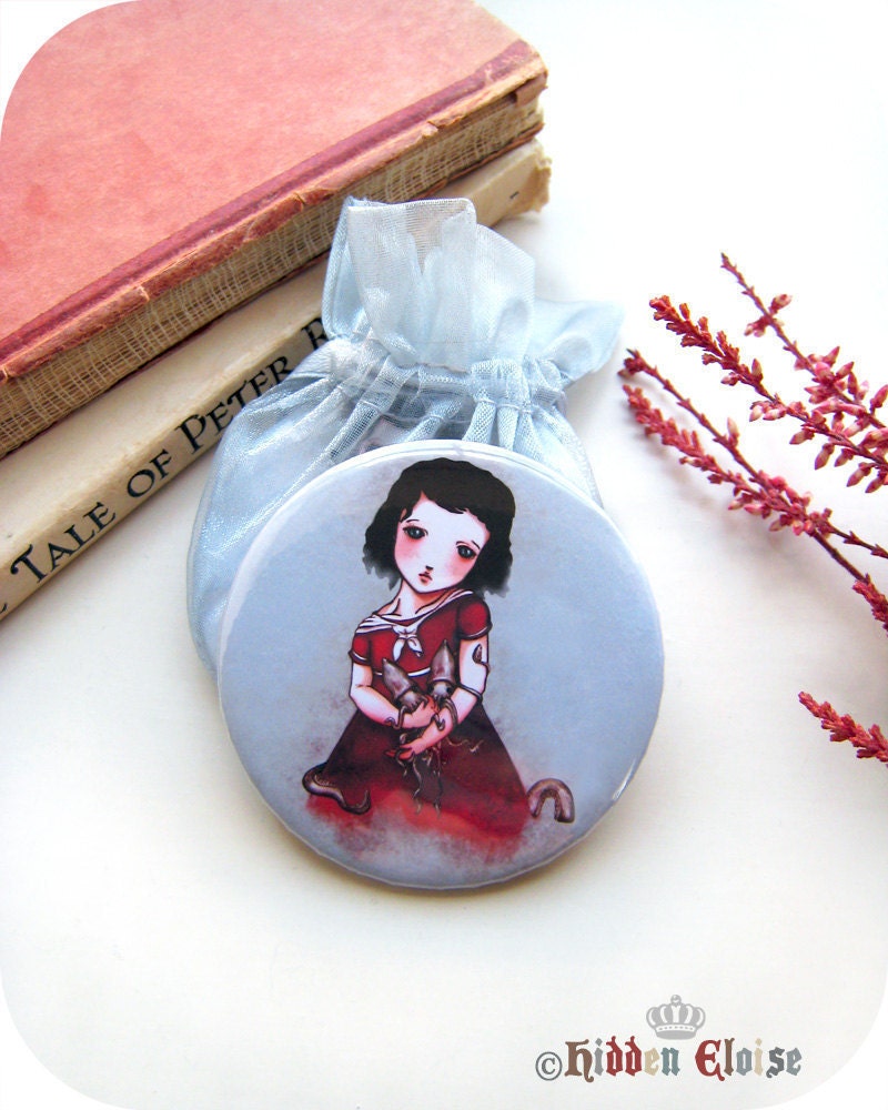 Nautical Girl Pocket Mirror, girl with squids pocket mirror, girl pocket mirror, art mirror, love, sea marine mirror