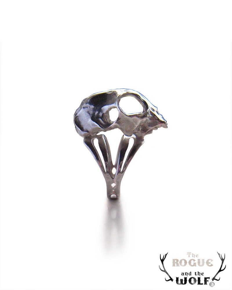 Sterling Silver Cat Skull Ring, animal skull ring, modern fashion ring, goth ring, silver ring, animal skull, animal ring, for the rock chi