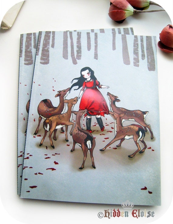 Girl and Deer Notebook, Girl Diary, Journal, Deer notebook, Fairytale Diary, Woodland forest whimsical notebook