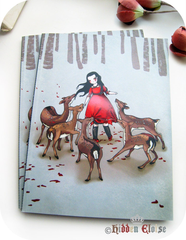 Girl and Deer Notebook, Girl Diary, Journal, Deer notebook, Fairytale Diary, Woodland forest whimsical notebook